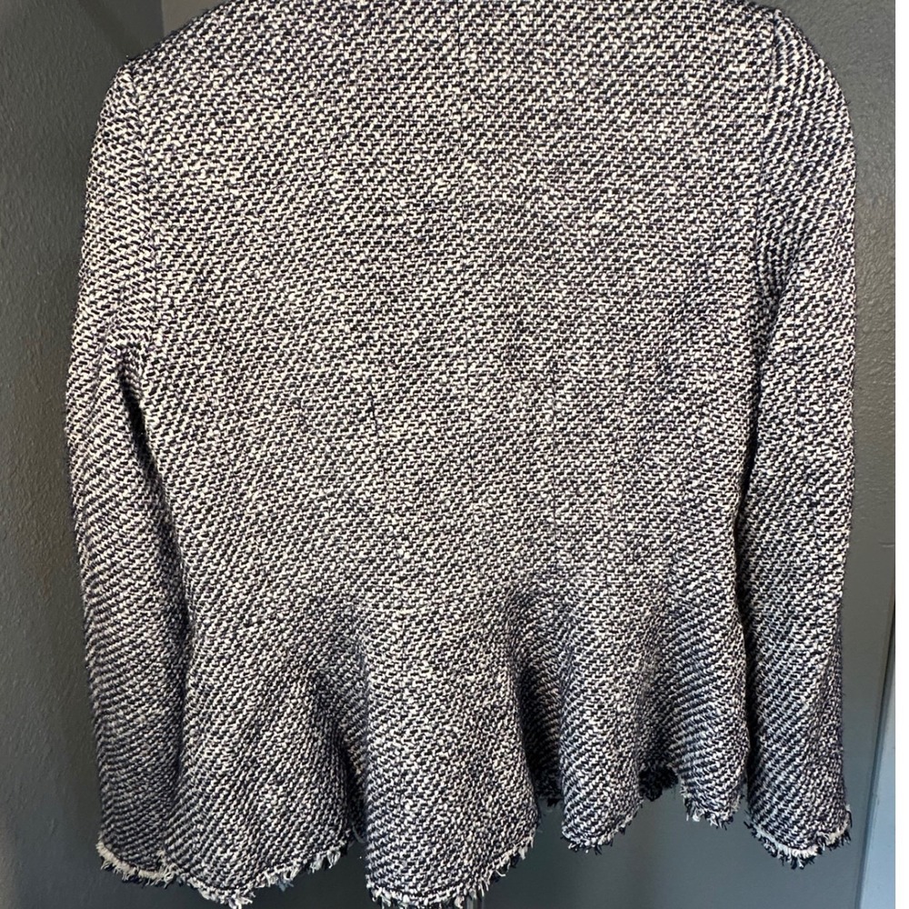 Rebecca Taylor Lurex Tweed Peplum Jacket Small Black White Fringe - Picture 4 of 8